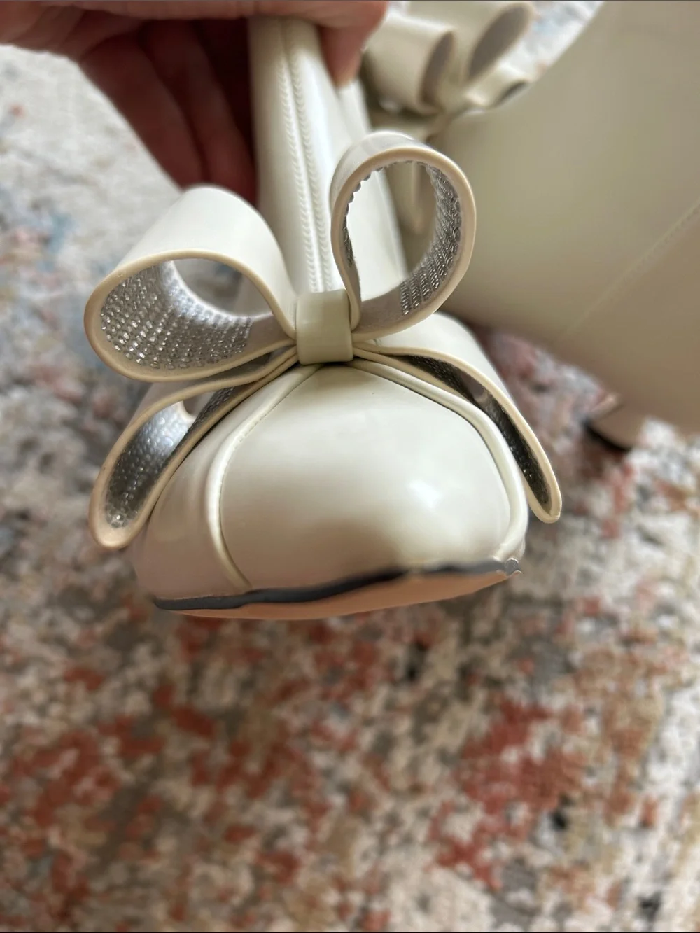 Bow-Trim Cream Pointed-Toe Ankle Booties